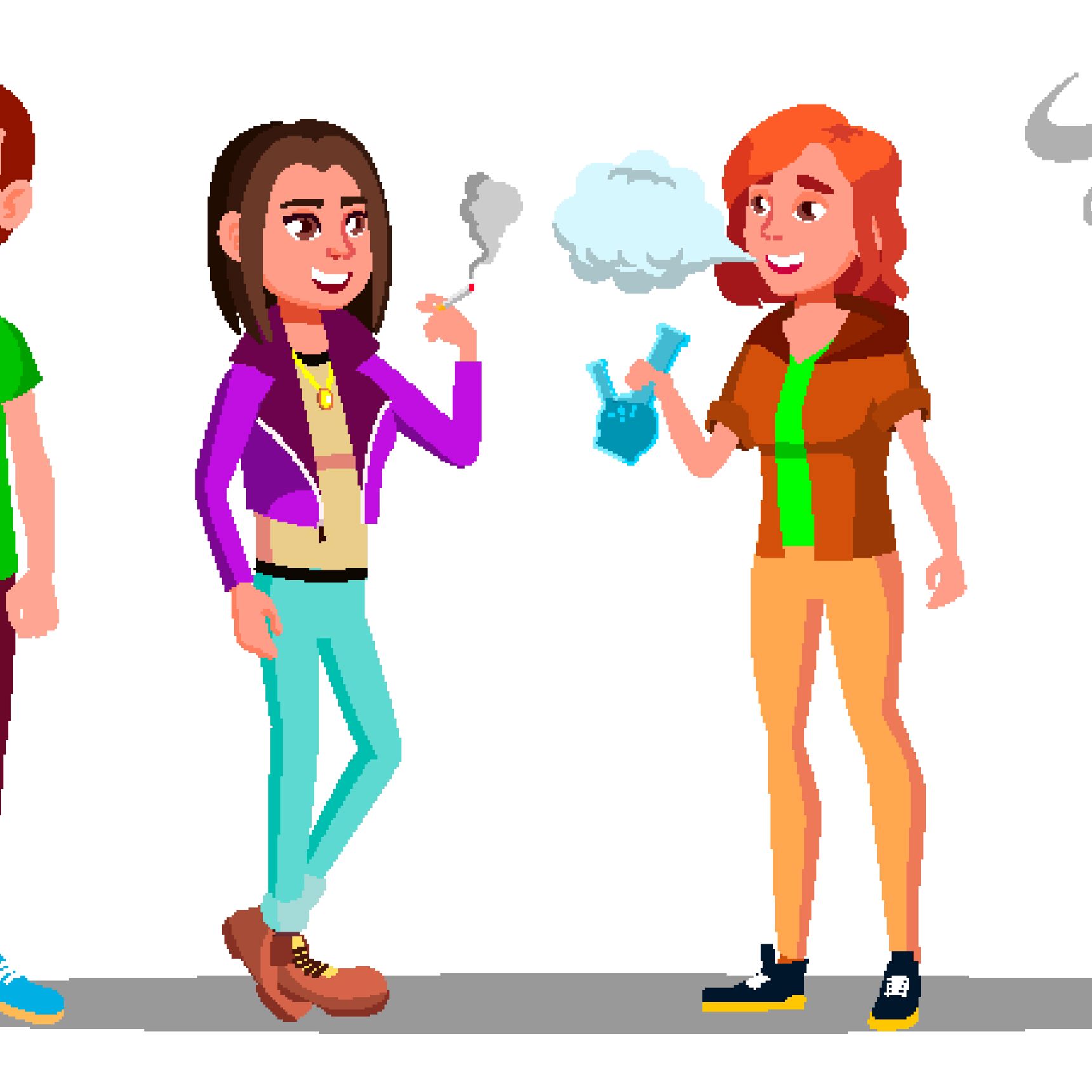 tegning af unge, der ryger hash og drikker øl