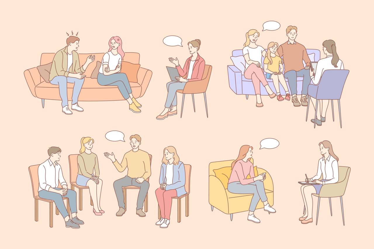 tegning af forskellige samtalesituationer