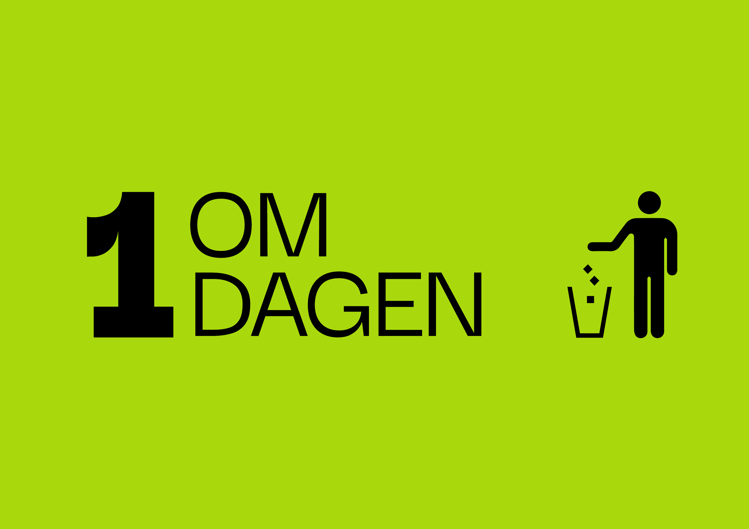 1 om dagen - tekst samt ikon af person som smider affald i skraldespand