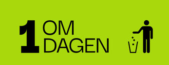 1 om dagen - tekst samt ikon af person som smider affald i skraldespand