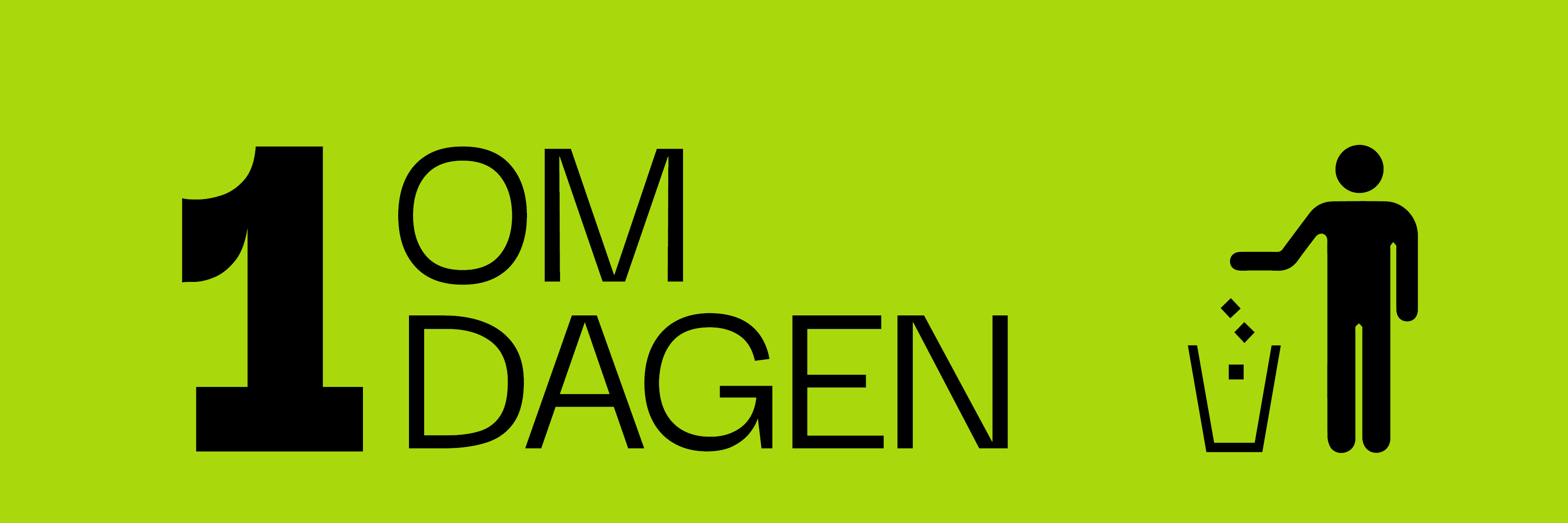 1 om dagen - tekst samt ikon af person som smider affald i skraldespand