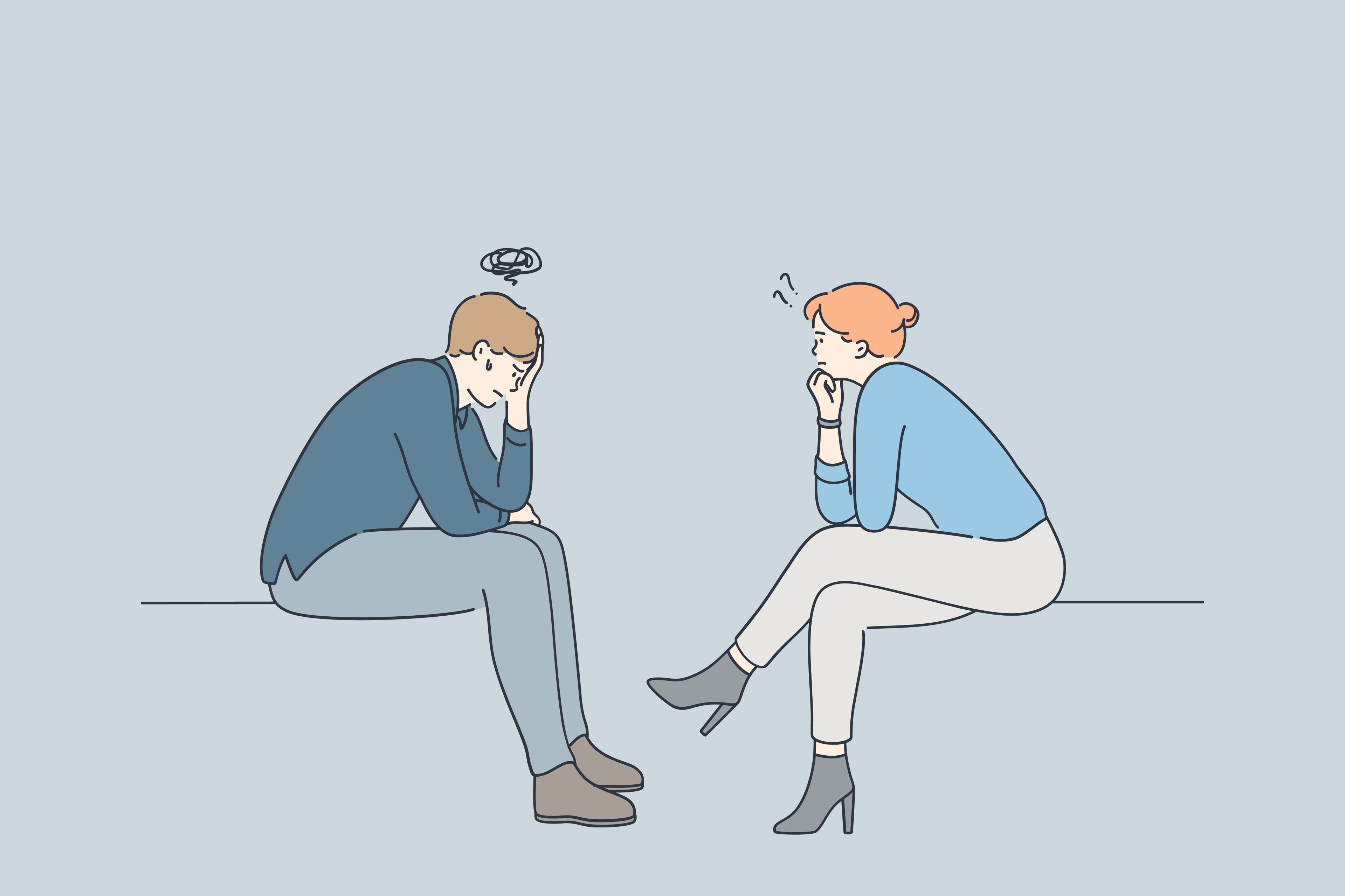 tegning af to mennesker i samtale