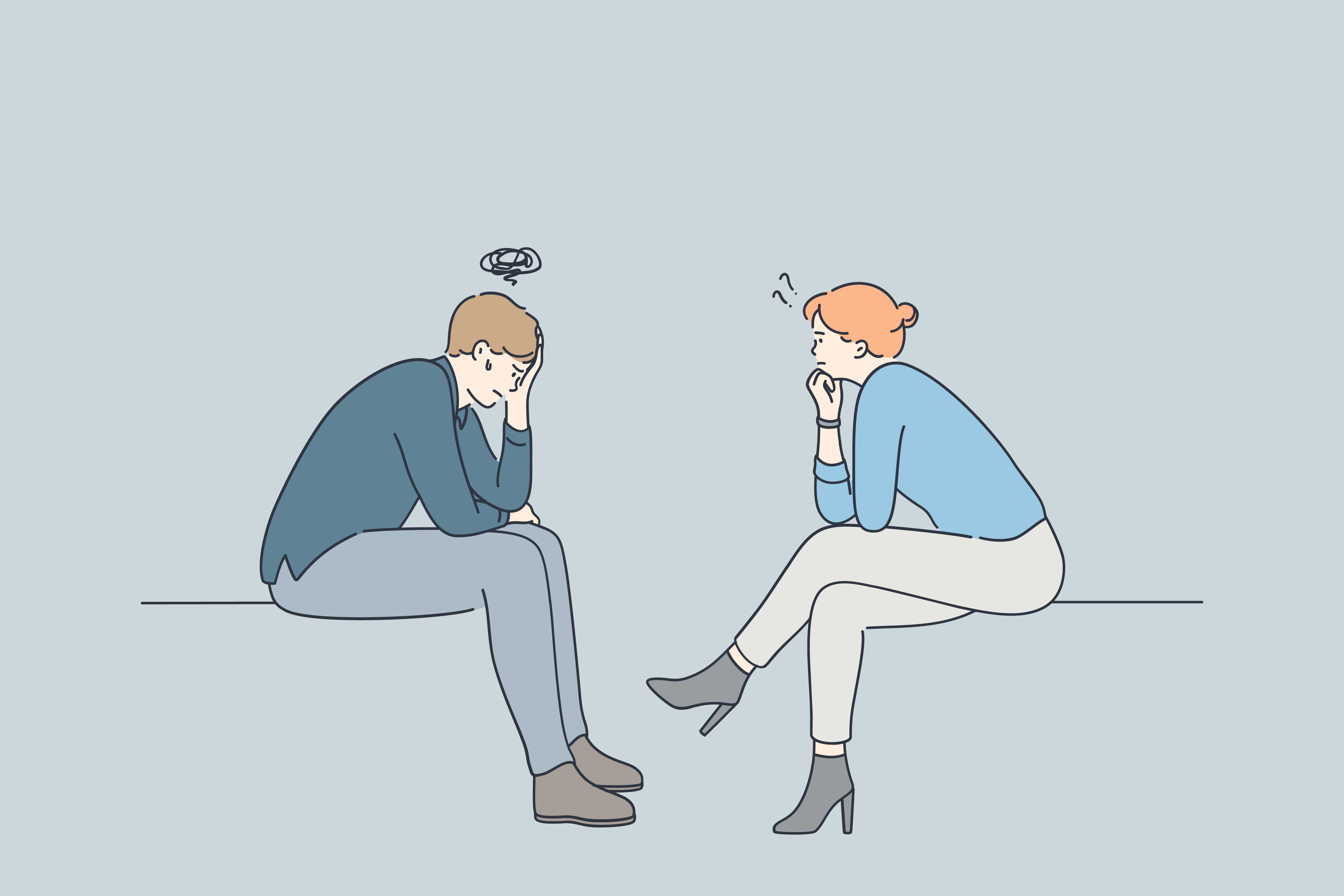 tegning af to mennesker i samtale