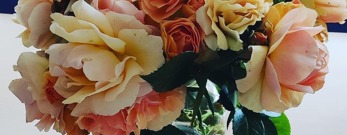Roser i vase på bord Lynghuset