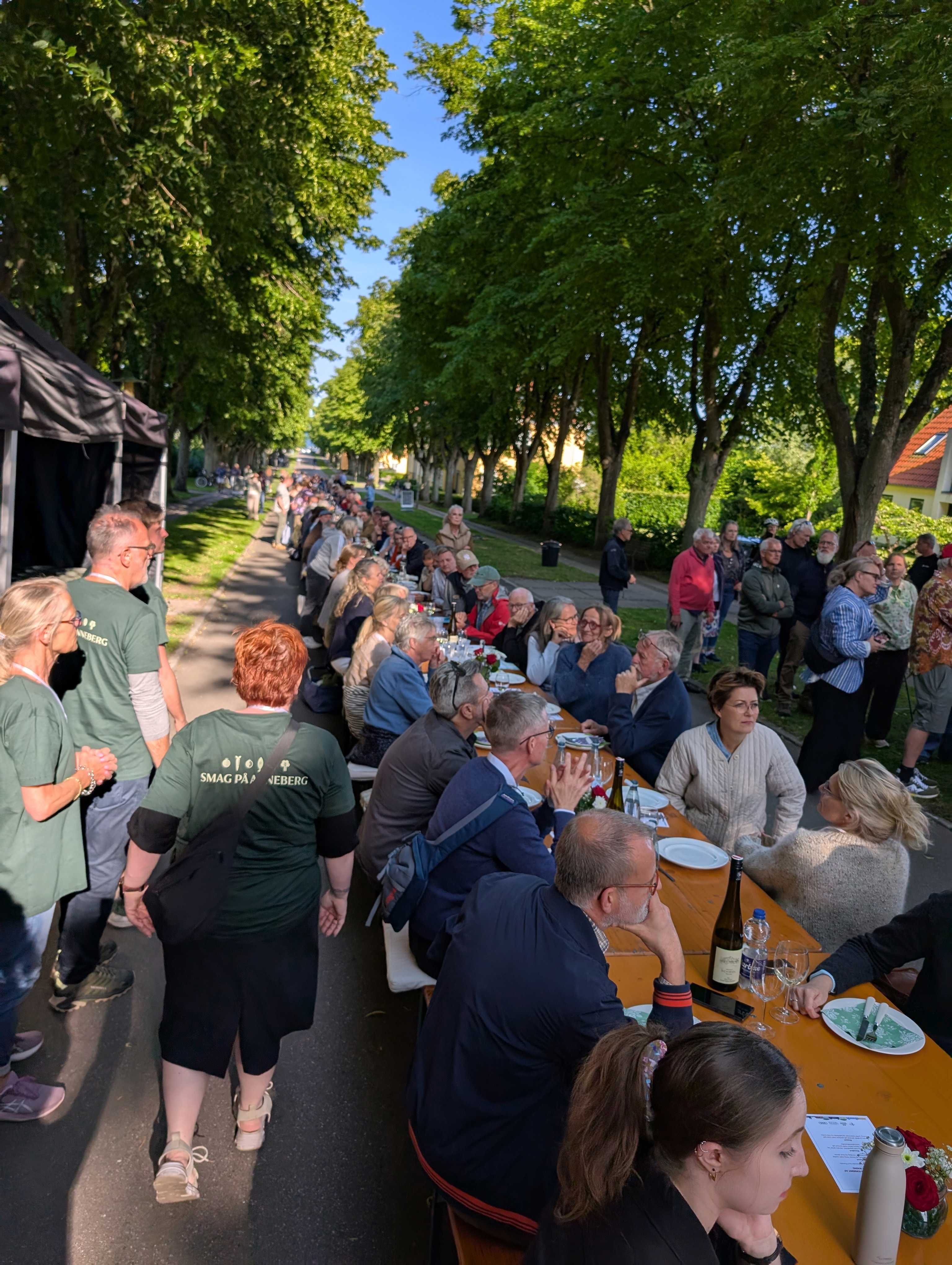 Udendørs langbord med gæster på alleen pop mod Anneberg