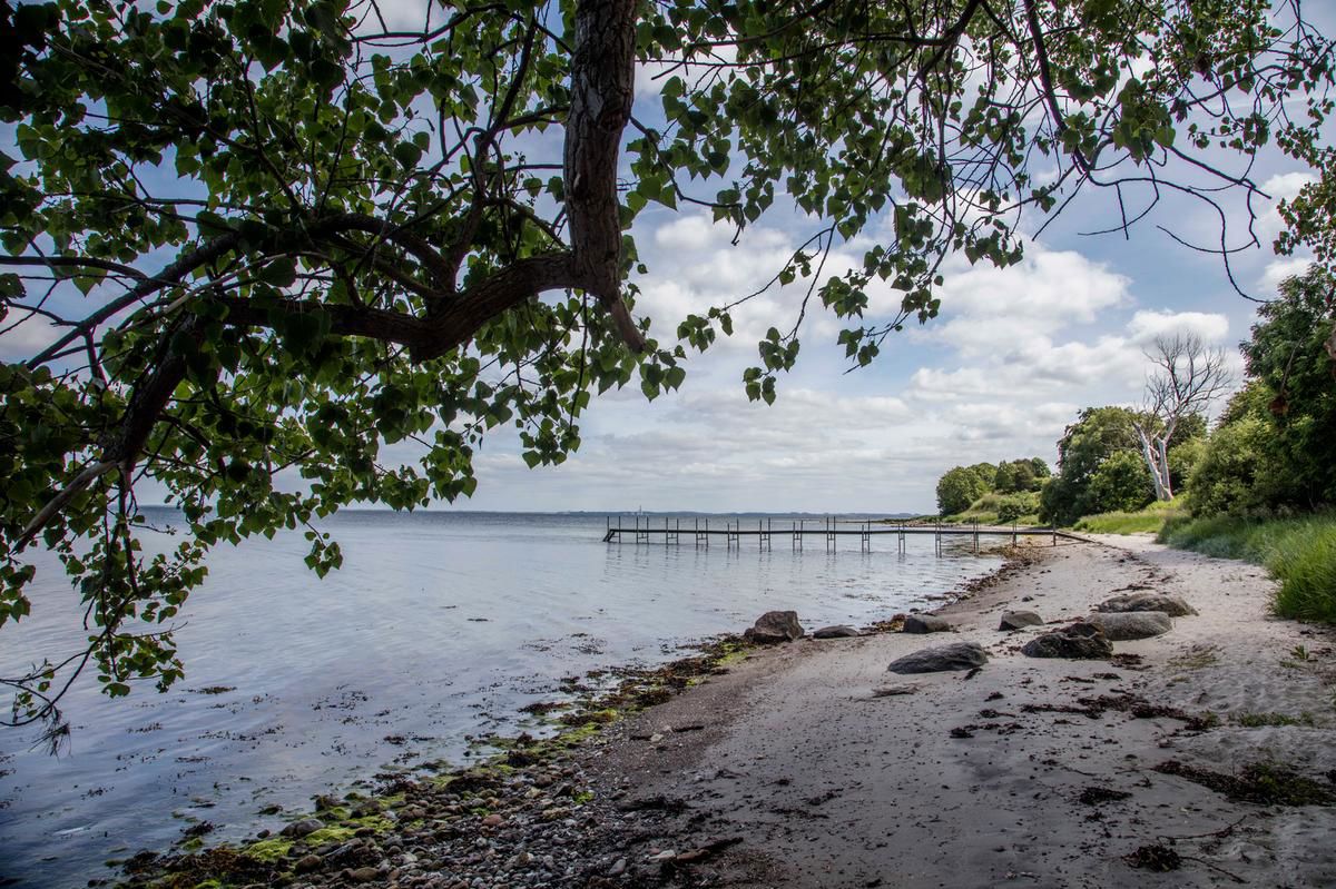 Naturskøn strand med badebro