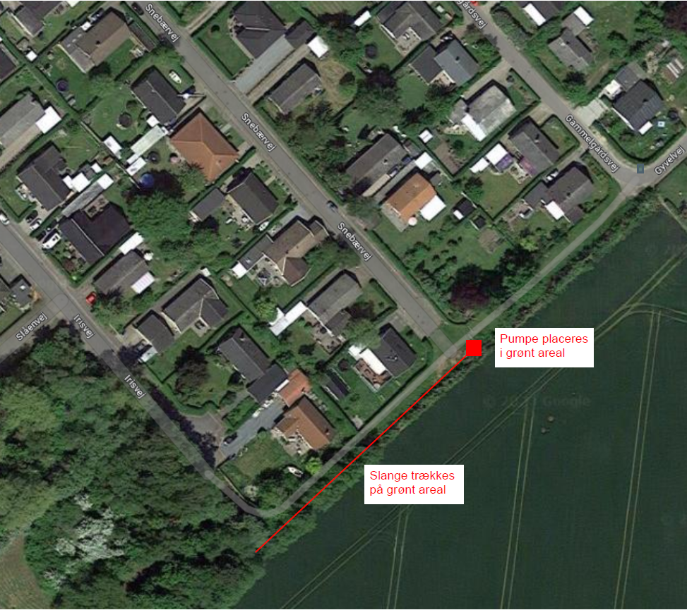Kort over placering af pumpe ved Snebaervej