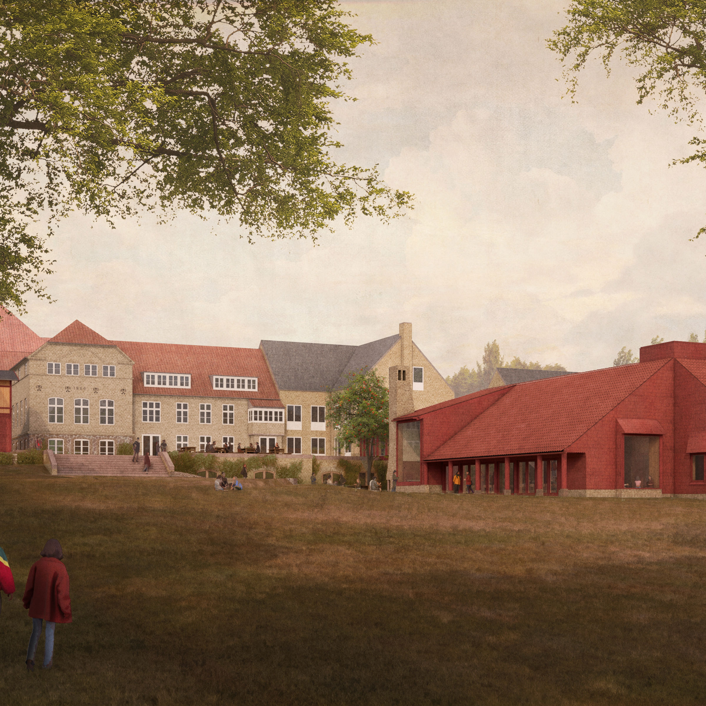 Model af ny spisesal på Vallekilde Højskole - set fra haven