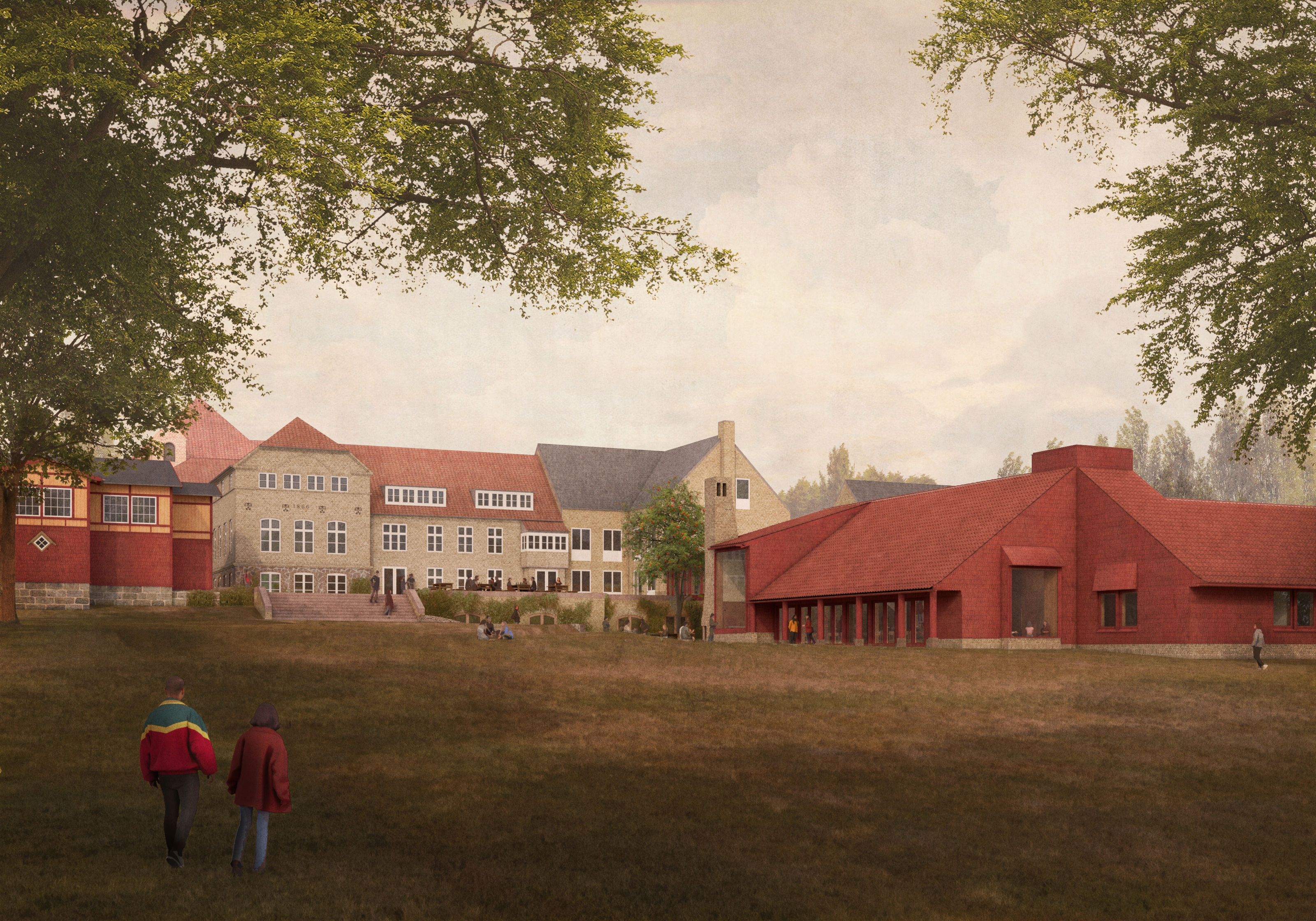 Model af ny spisesal på Vallekilde Højskole - set fra haven