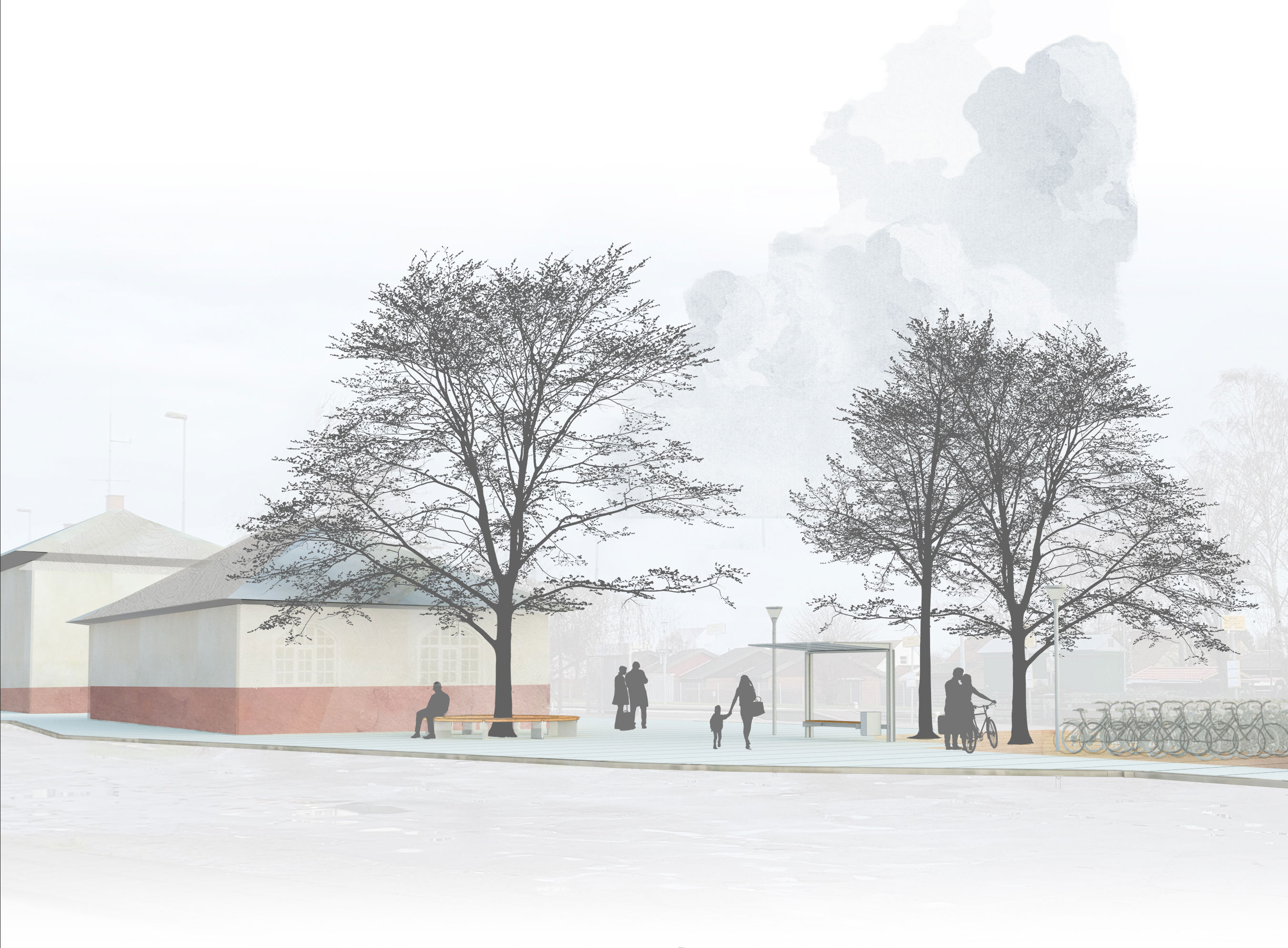 Nykøbing Sj stationsforplads skitse