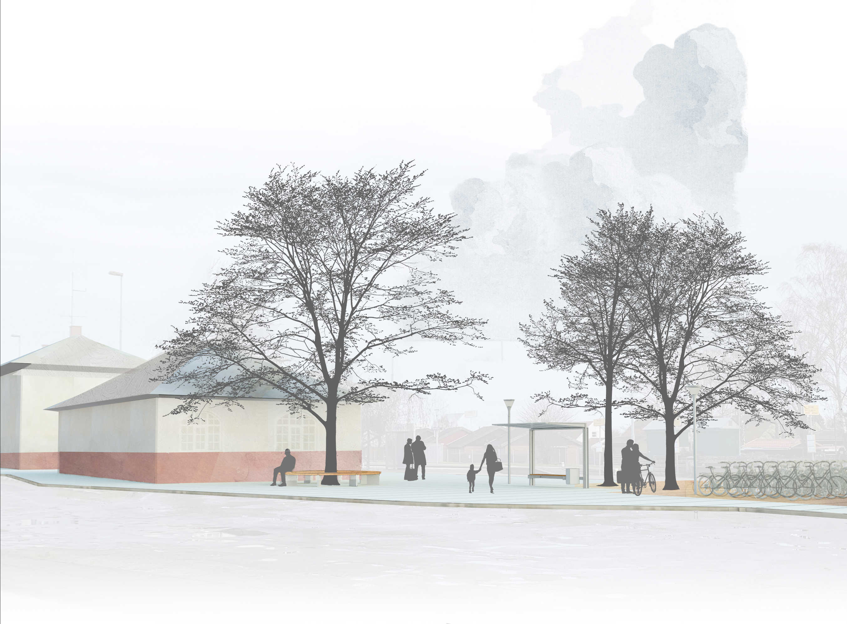 Nykøbing Sj stationsforplads skitse