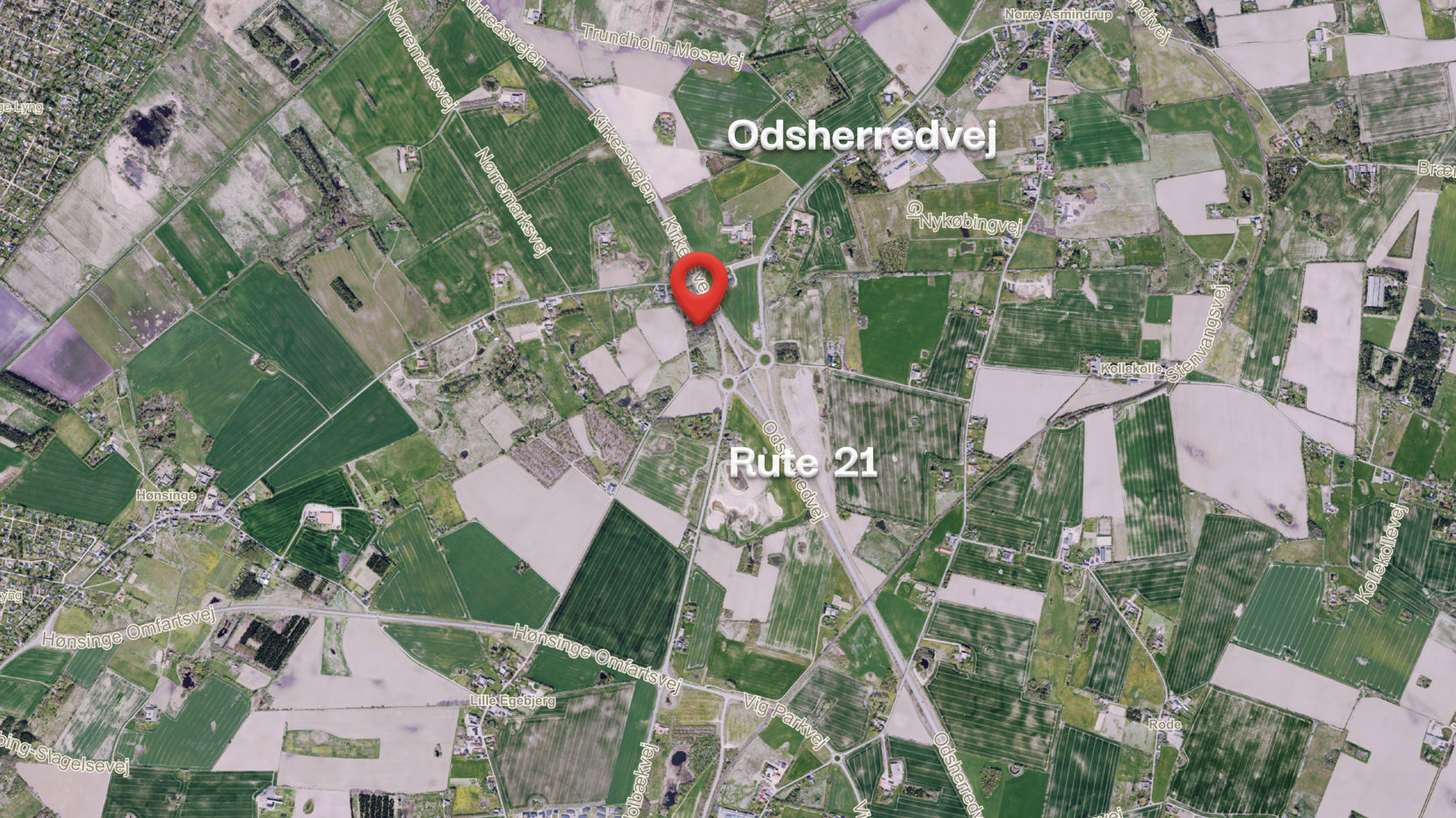 Nørremarksvej, Rute 21, Odsherredvej og Vig set fra luften