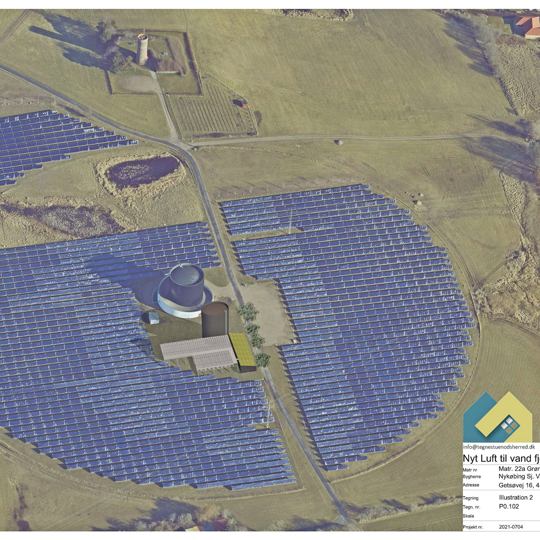 Illustration af ny varmepumpe på Getsøvej (Tegning: Tegnestuen Odsherred)