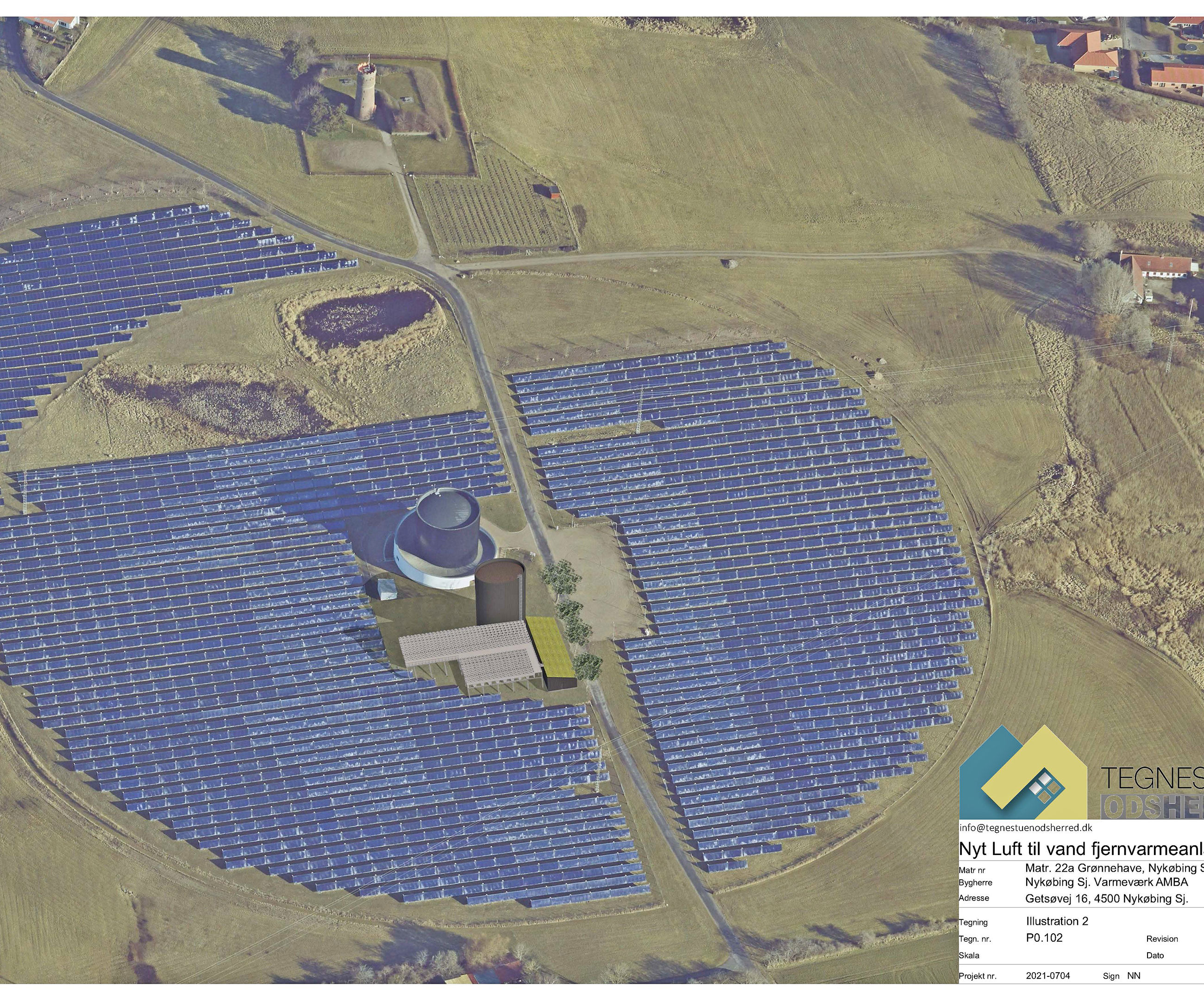 Illustration af ny varmepumpe på Getsøvej (Tegning: Tegnestuen Odsherred)