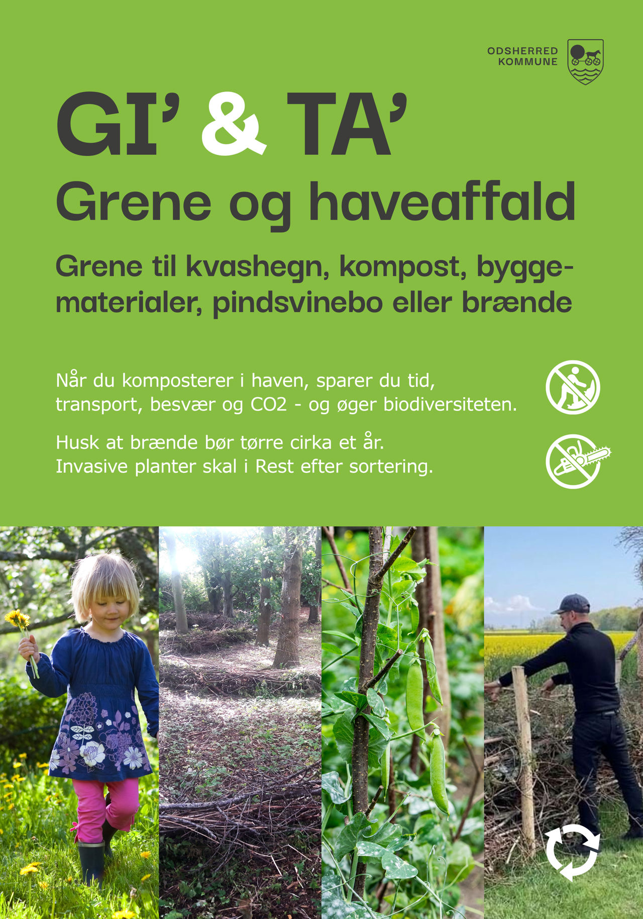 Illustration af børn og haveaffald