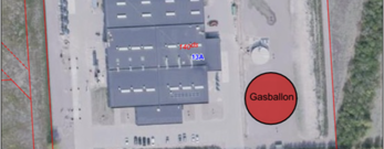 Luftfoto og placering WPU og placering af gasballon