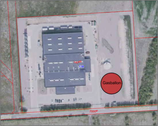 Luftfoto og placering WPU og placering af gasballon