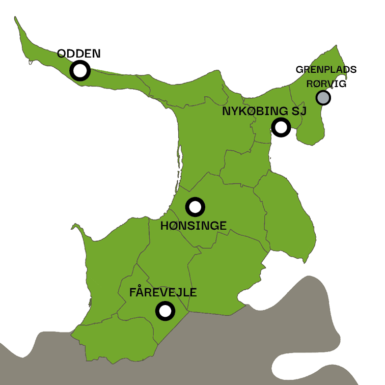 Kommunekort med angivelse af genbrugsstationerne