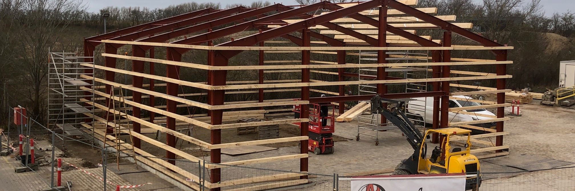 Kemihus på genbrugsstationen i Fårevejle under opbygning